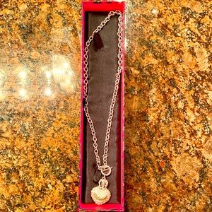 NWT Juicy Couture Heart Crown Silver Pave Necklace